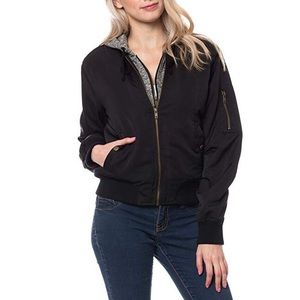 Love Tree Layered Bomber Jacket Hoodie Gray Black